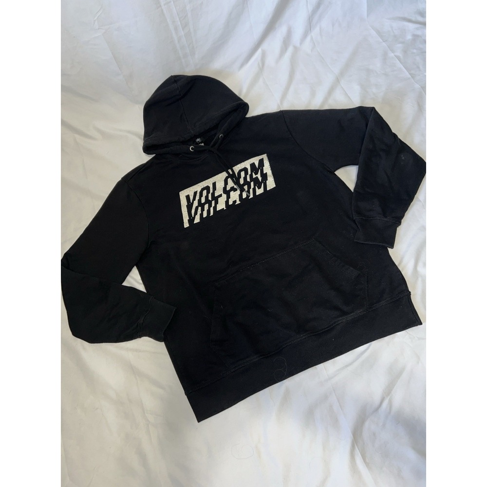 Volcom Hoodie Mens Large Black Logo Graphic Pullover Pockets Read